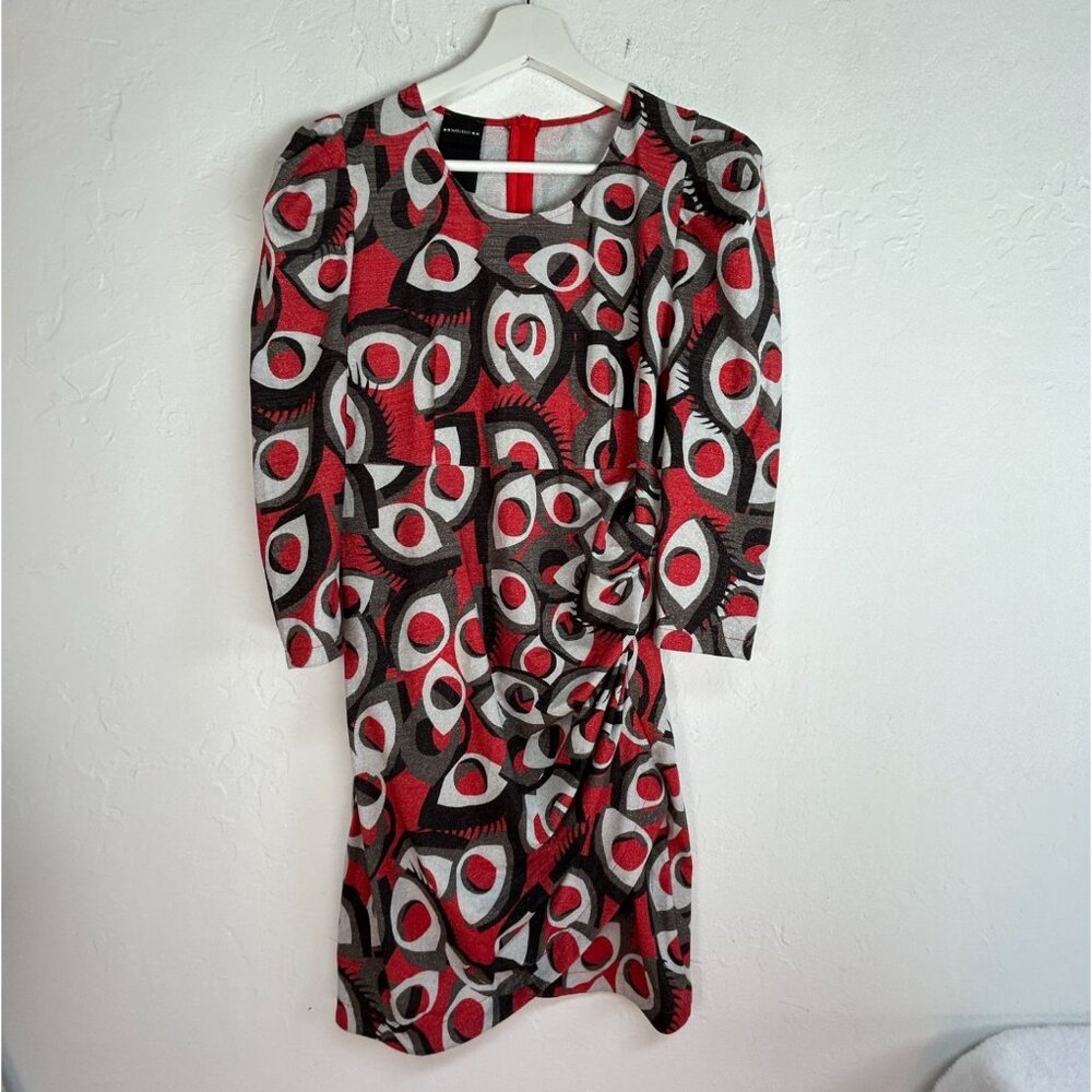 Marc Ellis Womens Abstract Geometric Print Ruched Bodycon Dress Red Red Gray